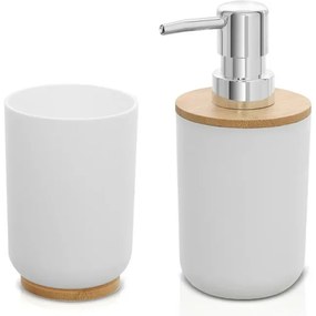 Set accessori bagno dispenser e portaspazzolini da appoggio bianco abs e bambù Surf