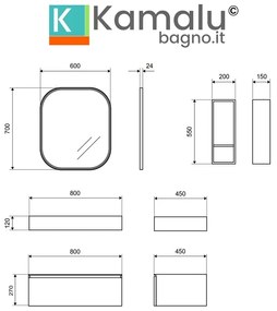 Kamalu - composizione bagno con 2 mobiletti 80 cm e mensolone 80 cm | kam-kk803