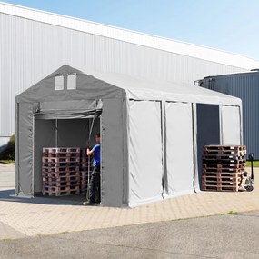TOOLPORT 4x8m tenda capannone, altezza 3,0m porta a pacchetto, PVC 850, grigio, senza statica - (79796)