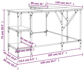 Scrivania Nera 139x139x75 cm in Legno Multistrato