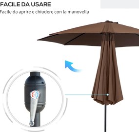 Ombrellone da Giardino 3x2.45 m Palo Ø38 mm in Acciaio Inclinabile Caffè...