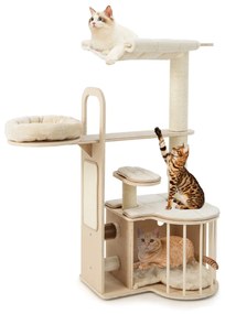Costway Albero per gatti con amaca condominio tira graffi in sisal e cuscini rimovibili, Centro attività a torre Naturale