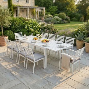 DEXTER - set tavolo in alluminio cm 200/300 x 100 x 74 h con 8 sedie e 2 poltrone Dexter