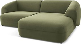 Divano angolare verde (con penisola a destra) con rivestimento in velluto Moana – Makamii