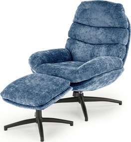 Poltrona Dario + sgabello in tessuto blu - H100 cm