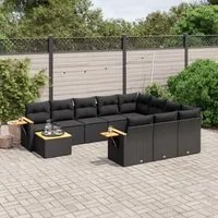 Set Divani da Giardino 11 pz con Cuscini in Polyrattan Nero 3227203