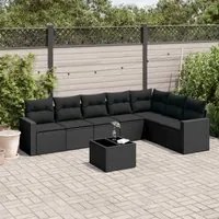 Set Divani da Giardino con Cuscini 8 pz Nero in Polyrattan 3251392