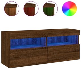 Mobile tv a parete con luci led rovere marrone 100x30x40 cm