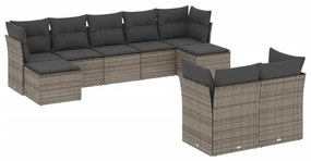 Set divano da giardino 9 pz con cuscini grigio in polyrattan