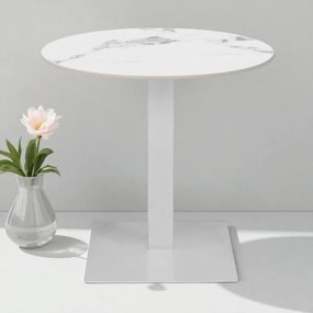 Tavolo pub ristorante bar rotondo 70 cm Top esterno effetto Marmo Bianco base bianca H 75