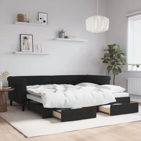 Divano letto estraibile con cassetti nero 90x200 cm in velluto