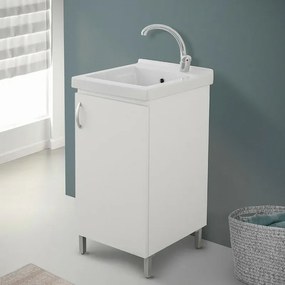 Mobile lavatoio 45x50 in ceramica bianco opaco completo di scarico