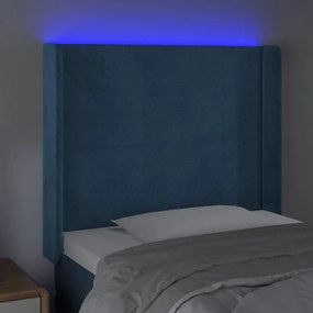 Testiera a led blu scuro 93x16x118/128 cm in velluto