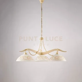 Lampadario in ferro laccato avorio con decorazione effetto decapè e...