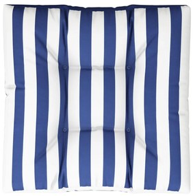 Cuscino per Pallet Strisce Bianche e Blu 70x70x12 cm in Tessuto
