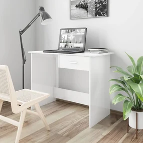 Scrivania Bianco Lucido 100x50x76 Cm İn Legno Multistrato /