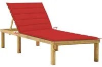 Lettino da Giardino con Cuscino Rosso in Legno Pino Impregnato 3065855