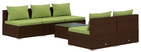 Set Divani da Giardino 6 pz con Cuscini in Polyrattan Marrone