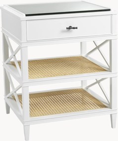 Comodino in legno di mogano e rattan con cassetto e ripiani Bahamas