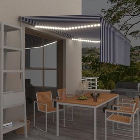 Tenda Sole Retrattile Manuale Con Led 4x3m Blu E Bianco /