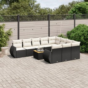 Set Divani da Giardino 11 pz con Cuscini in Polyrattan Nero