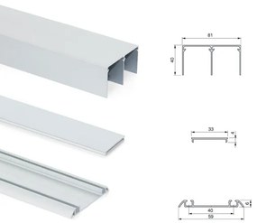 Sistema a scorrimento inferiore per armadio 2 ante di spessore 18 mm, con chiusura soft e profili in alluminio (pannelli non inc