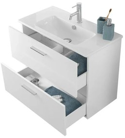 Mobile bagno sospeso 80 bianco lucido con lavabo e specchio Miami