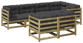 Set divani da giardino 7pz con cuscini legno impregnato di pino