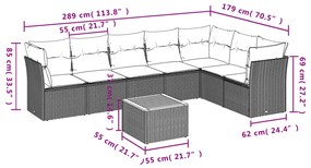 Set divano da giardino 8 pz con cuscini grigio in polyrattan