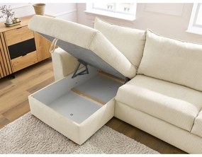 Divano angolare color crema allungabile (con composizione variabile) con rivestimento in velluto a coste Augustin – Bobochic Paris