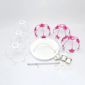Lampadario a sospensione per bambini STARS 3xE27/15W/230V rosa/bianco