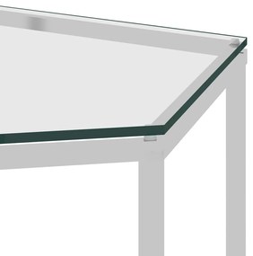 Tavolino da Salotto Argento 50x50x43cm in Acciaio Inox e Vetro