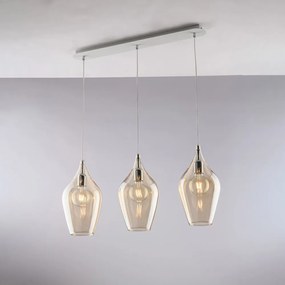 Lampadario Binario Contemporaneo Ares Metallo Ambra 3 Luci E27