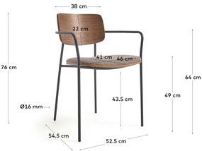 Kave Home - Sedia impilabile Maureen in impiallacciato noce finitura naturale e gambe in metallo finit