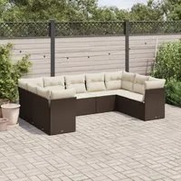 Set Divani da Giardino 9pz con Cuscini Marrone in Polyrattan 3249972