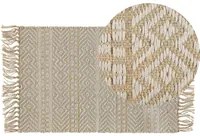 Tappeto passatoia Beige iuta e cotone 50 x 80 cm con frange intrecciato a mano Boho ingresso camera da letto