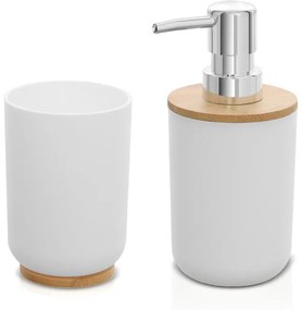 Set accessori bagno dispenser e portaspazzolini da appoggio bianco abs e bambù Surf