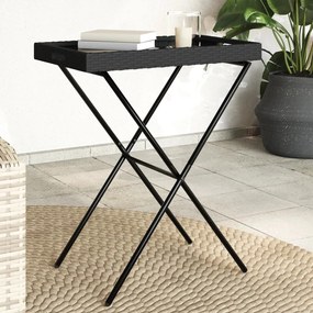 Tavolino vassoio pieghevole nero 65x40x75 cm in polyrattan