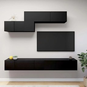 Set Di Mobili Porta Tv 6 Pz Nero İn Legno Multistrato /