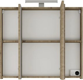 Kamalu - Specchiera bagno 80 cm a tre ante in rovere naturale | LAC-EFESTO-80