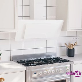 vidaXL Cappa Parete 90 cm Acciaio Inox e Vetro Temperato Bianco Lucido