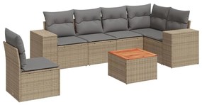 Set divani da giardino 7 pz con cuscini beige in polyrattan