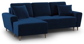 Divano angolare blu allungabile e con contenitore (con penisola a sinistra/con chaise lounge) con rivestimento in velluto Kyoto – Cosmopolitan Design
