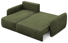 Divano angolare verde allungabile/con contenitore (con penisola a sinistra/con chaise lounge) con rivestimento in ciniglia Lilo – Makamii