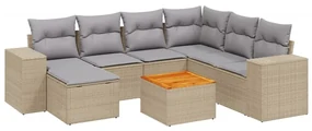 Set divano da giardino 8 pz con cuscini beige in polyrattan
