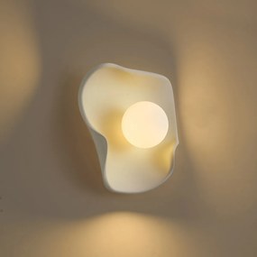 Lampada da parete Japandi crema con vetro bianco - Parel