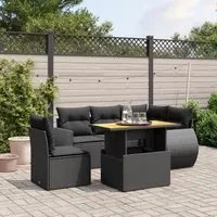 Set Divano da Giardino 6 pz con Cuscini Nero in Polyrattan 3272196