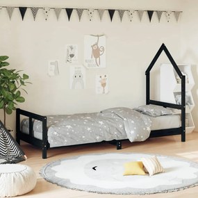Giroletto Per Bambini Nero 80x200 Cm İn Legno Massello Di Pino /