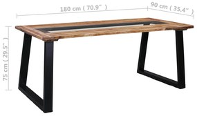 Tavolo da Pranzo 180x90x75 cm in Legno Massello Acacia e Vetro