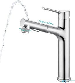 Rubinetto da bagno EYN IZK1444 con doccetta estraibile, in cromo o nero opaco — Cromo — Alta